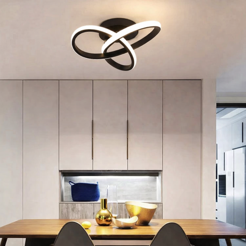 Elagans Siyah Modern Ultra Power Beyaz Ledli Plafonyer Tekli Ledli Avize